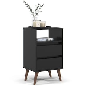 Mesa de Cabeceira Pés Retrô 2 Gavetas 43cm Roma Preto - EJ Móveis