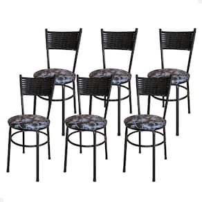 Conjunto 6 Cadeiras Pretas Para Cozinha Viena Cor:floral Preto