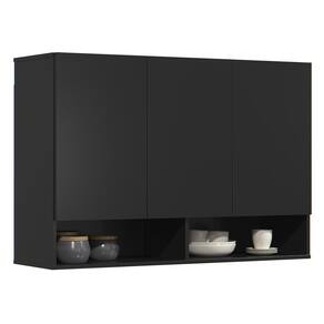 Armário de Cozinha Aéreo 3 Portas 2 Nichos 91cm Milão Preto - EJ Móveis