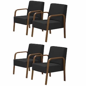 Kit 4 Poltronas Decorativas 1 Lugar Luna Braço Madeira Suede