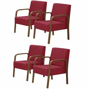 Kit 4 Poltronas Decorativas 1 Lugar Luna Braço Madeira Suede