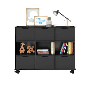 Nicho Organizador Preto com 6 Gavetas Pretas e Rodízios - Qmovi