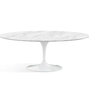 Mesa De Jantar Saarinen Oval 120x80 Cm Mármore Carrara Base Branca