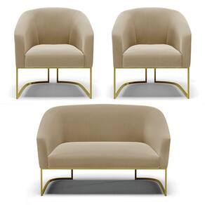 Namoradeira E 2 Poltronas Base Industrial Dourado Stella Suede D03 - D`rossi Cor Marrom Rato