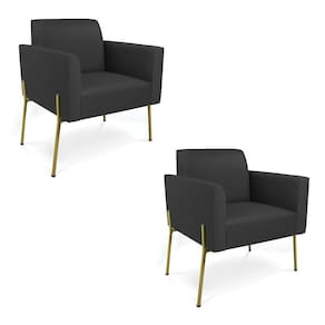 Poltrona Pé De Ferro Dourado Kit 2 Para Sala Marisa Corino D03 Preto