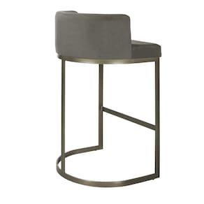 Banqueta Alta Estofada Estrutura Aço Carbono Belly Ii Base Champagne 75cm Suede Bege
