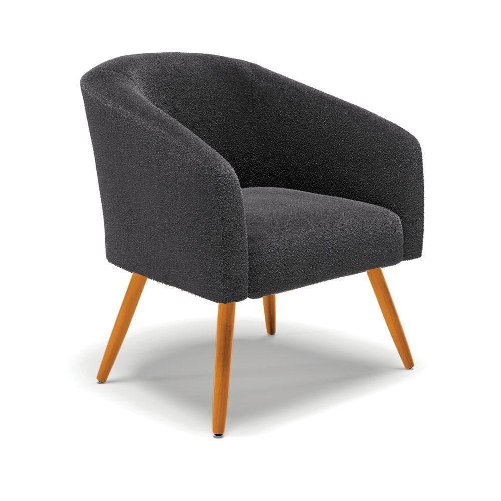 Poltrona Stella Bouclê Grafite Pés Palito Castanho - D`rossi