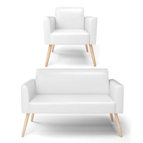 Sofá Namoradeira Com Poltrona Pés Palito Natural Marisa Corano Branco D03 - D`rossi
