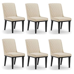 Cadeira Sala De Jantar Base Madeira Preto Kit 6 Sofia Suede Bege D03 - D`rossi