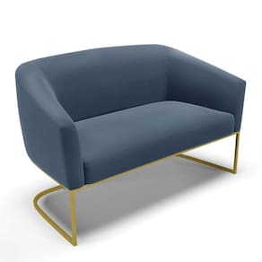 Sofá Namoradeira 2 Lugares Base Industrial Dourado Stella Suede Azul Marinho D03 - D`rossi