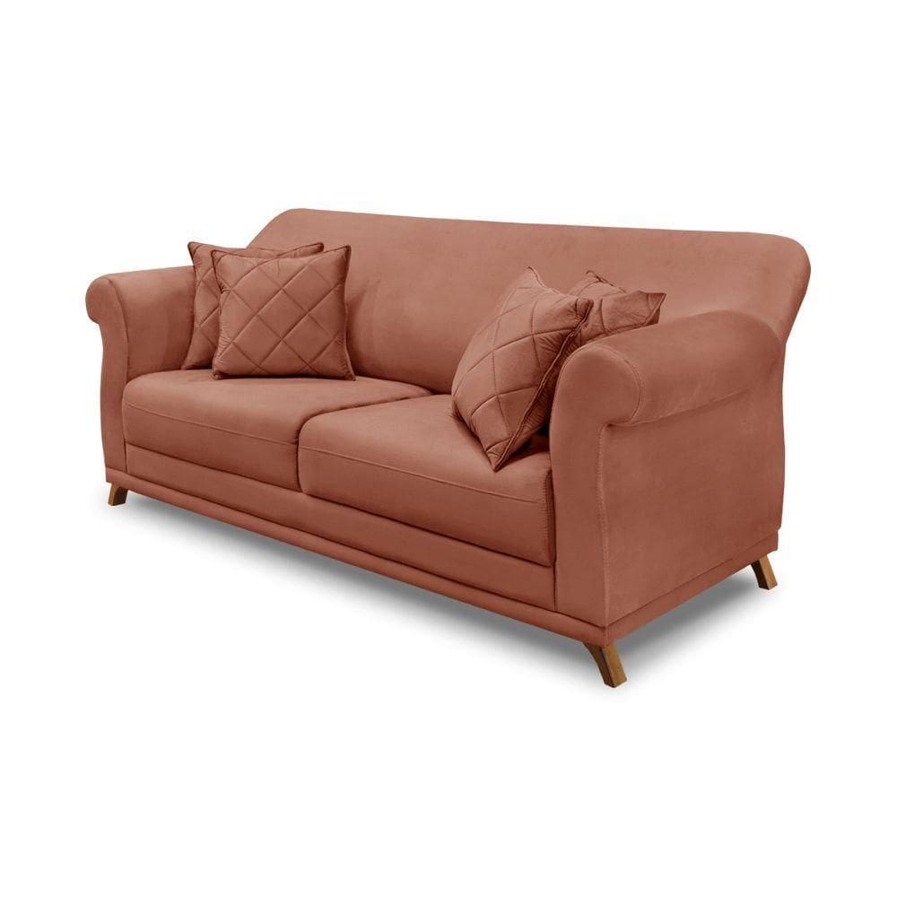 Sofá 2 Lugares Pé De Madeira Julieta 160 Cm Veludo S04 - D`rossi Cor Cobre