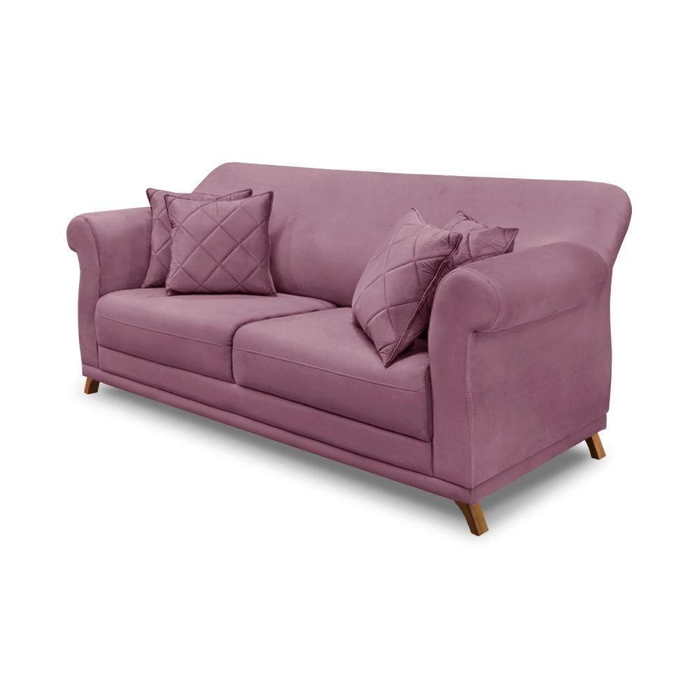 Sofá 3 Lugares Pé De Madeira Julieta 220 Cm Veludo S04 - D`rossi Cor Uva