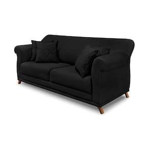 Sofá 2 Lugares Pé De Madeira Julieta 180 Cm Suede Preto S04 - D`rossi