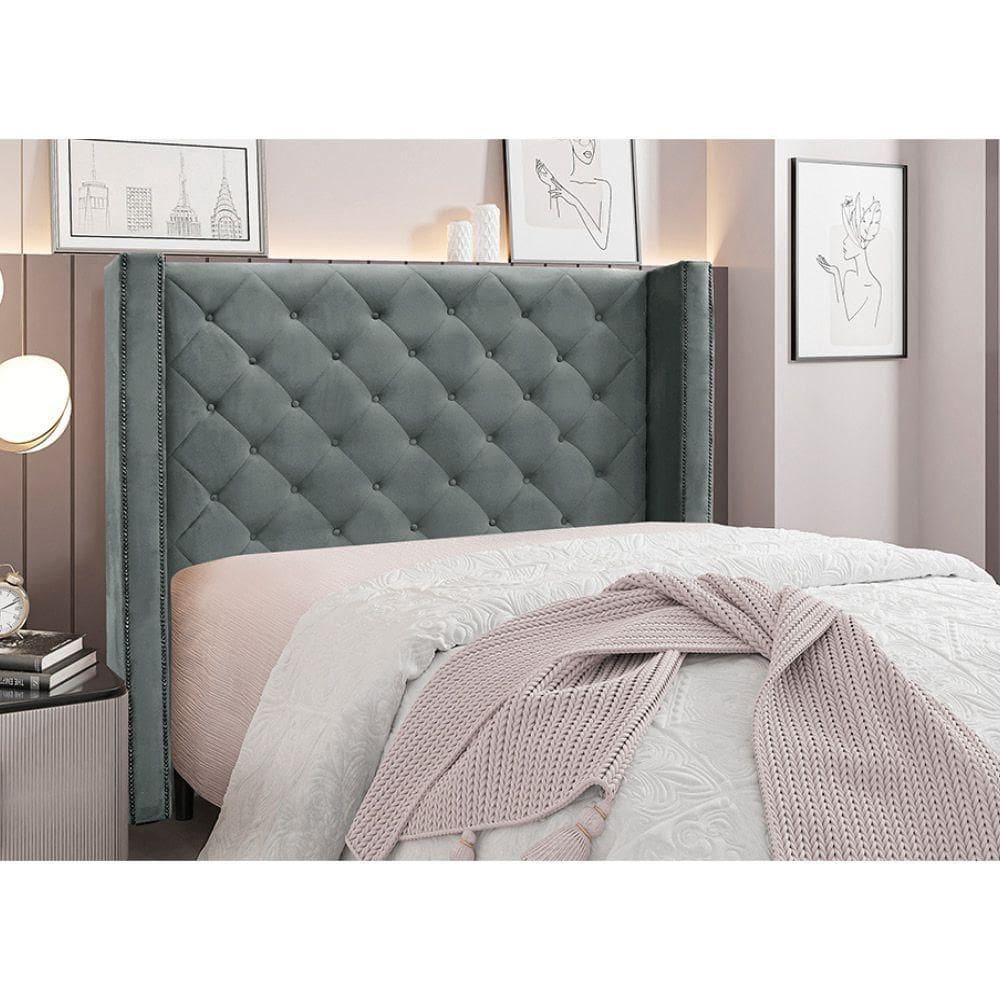 Cabeceira Cama Box Casal 140 Cm Vicenza Veludo Cinza S04 - D`rossi