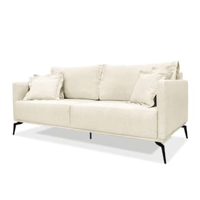 Sofá 2 Lugares Pé De Ferro Preto Rafaela 180 Cm Linho S04 - D`rossi Cor Perola