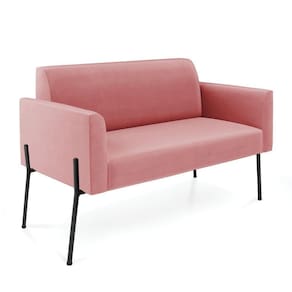 Sofá Namoradeira 2 Lugares Pé De Ferro Preto Marisa Suede D03 - D`rossi Cor Rose