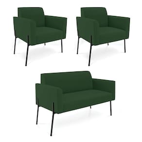 Sofá Namoradeira 2 Poltronas Pé De Ferro Preto Marisa Veludo D03 - D`rossi Cor Verde