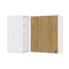 Armário Aéreo De Canto Reto Celeste Kappesberg 100% Mdf 1 Porta 4 Nichos Branco/nogueira 98cm