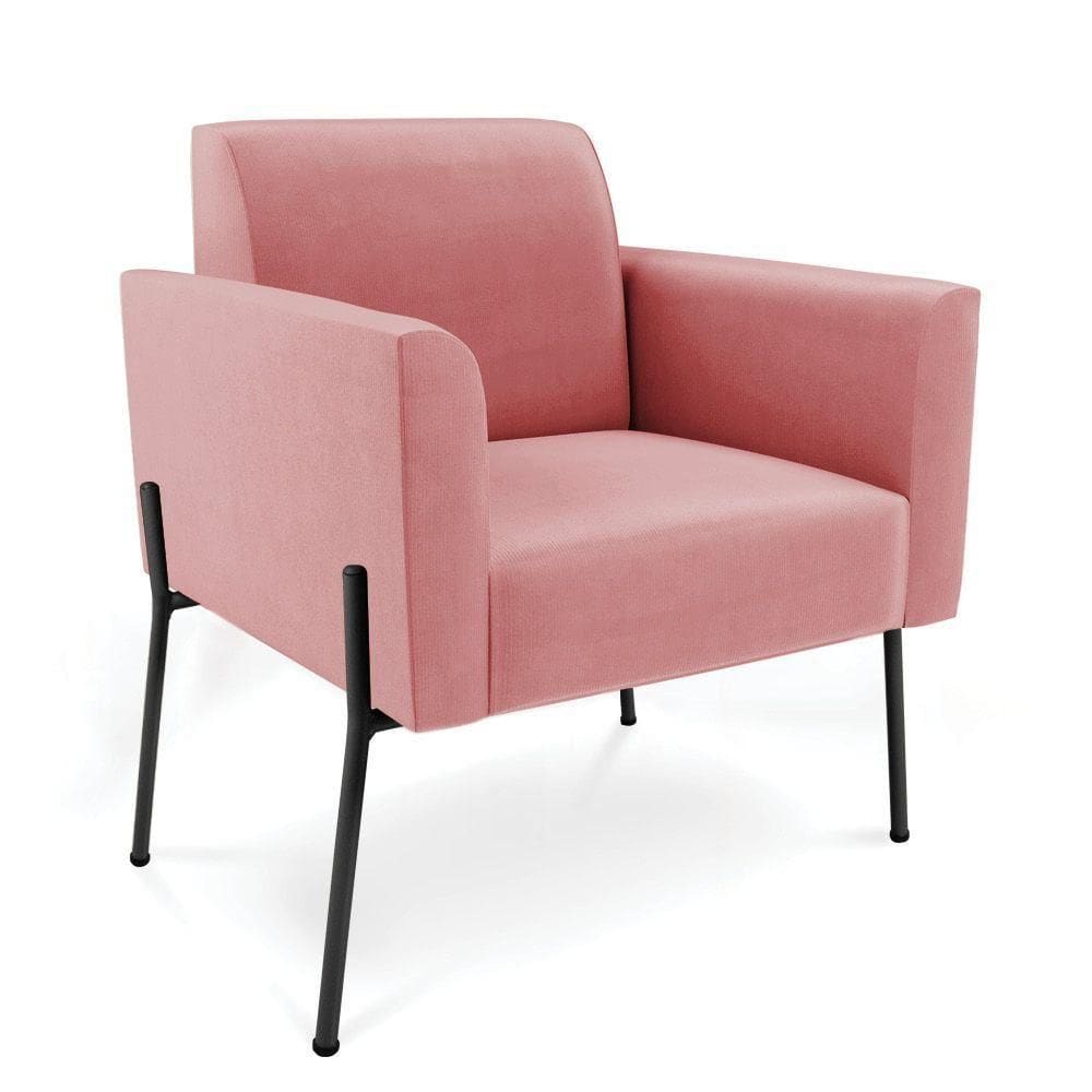 Poltrona Pé De Ferro Preto Para Sala Elisa Suede - D`rossi Cor Rose