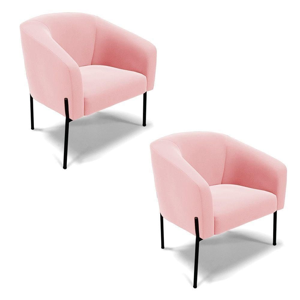 Poltrona Pé De Ferro Preto Kit 2 Stella Suede D03 - D`rossi Cor Rosa Bebê