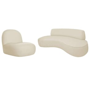 Sofá Curvo 180cm 3 Lugares E 1 Poltrona Amsterdã Linho - Adj Decor Cor Bege