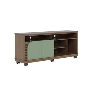 Bancada Tv De 65`` 2 Portas Ewa E Rodízio 150cm Amêndoa-verde Pistache C04 - D`rossi