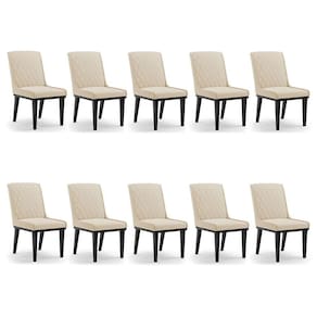 Cadeira Sala De Jantar Base Madeira Preto Kit 10 Sofia Suede D03 - D`rossi Cor Bege