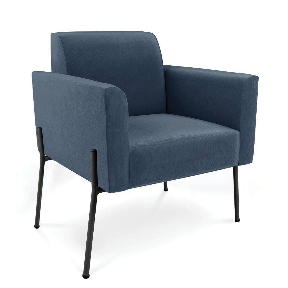 Poltrona Pé De Ferro Preto Para Sala Elisa Suede - D`rossi Cor Azul Marinho