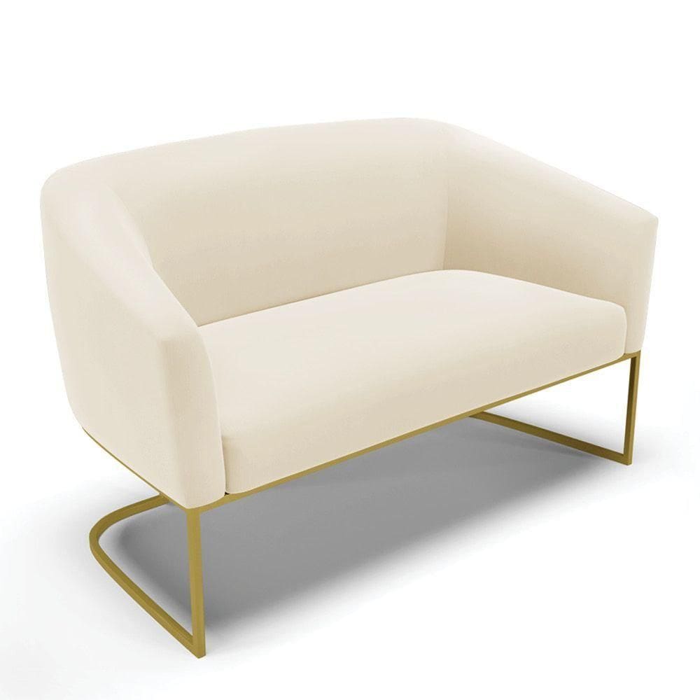 Sofá Namoradeira 2 Lugares Base Industrial Dourado Stella Veludo Bege D03 - D`rossi