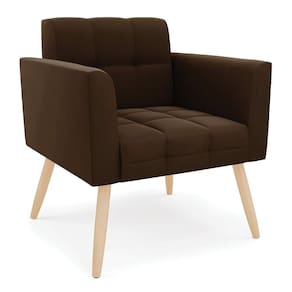 Poltrona Elisa Suede Marrom Pés Palito Natural - D`rossi
