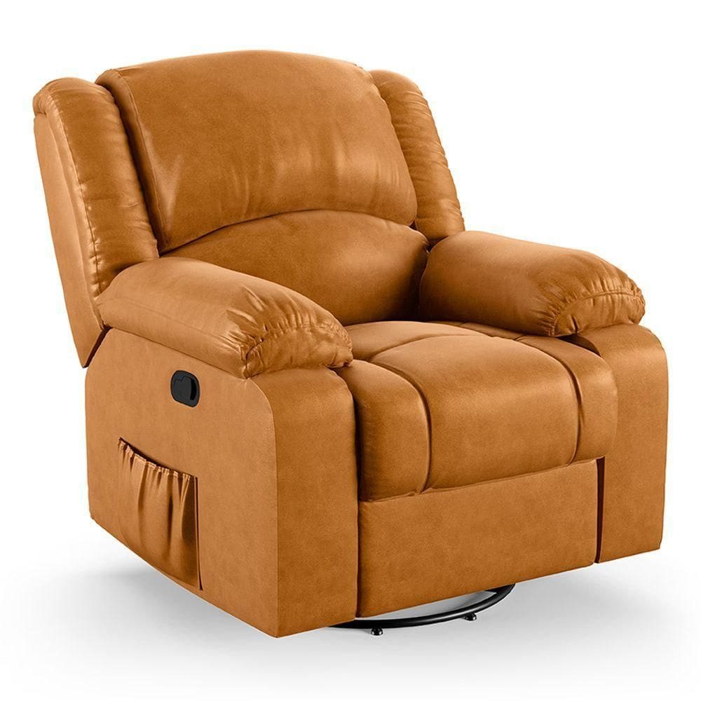 Poltrona Do Papai Reclinável Melim Glider Giratória Pu Fh1 - D`rossi Cor Whisky