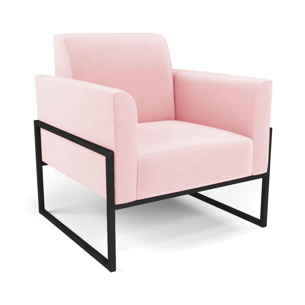 Poltrona Base Industrial Alta Preto Marisa Suede D03 - D\`rossi Cor Rosa Bebê