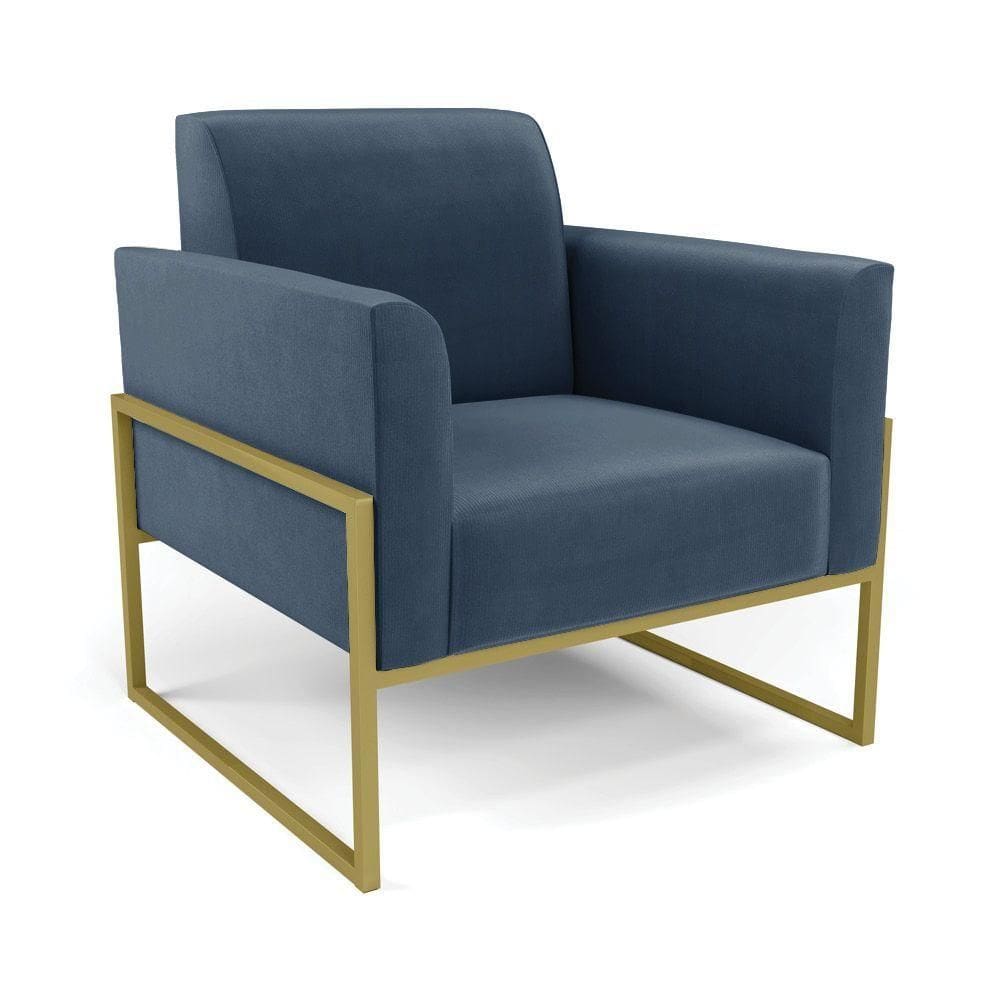 Poltrona Base Industrial Alta Dourado Marisa Suede D03 - D\`rossi Cor Azul Marinho