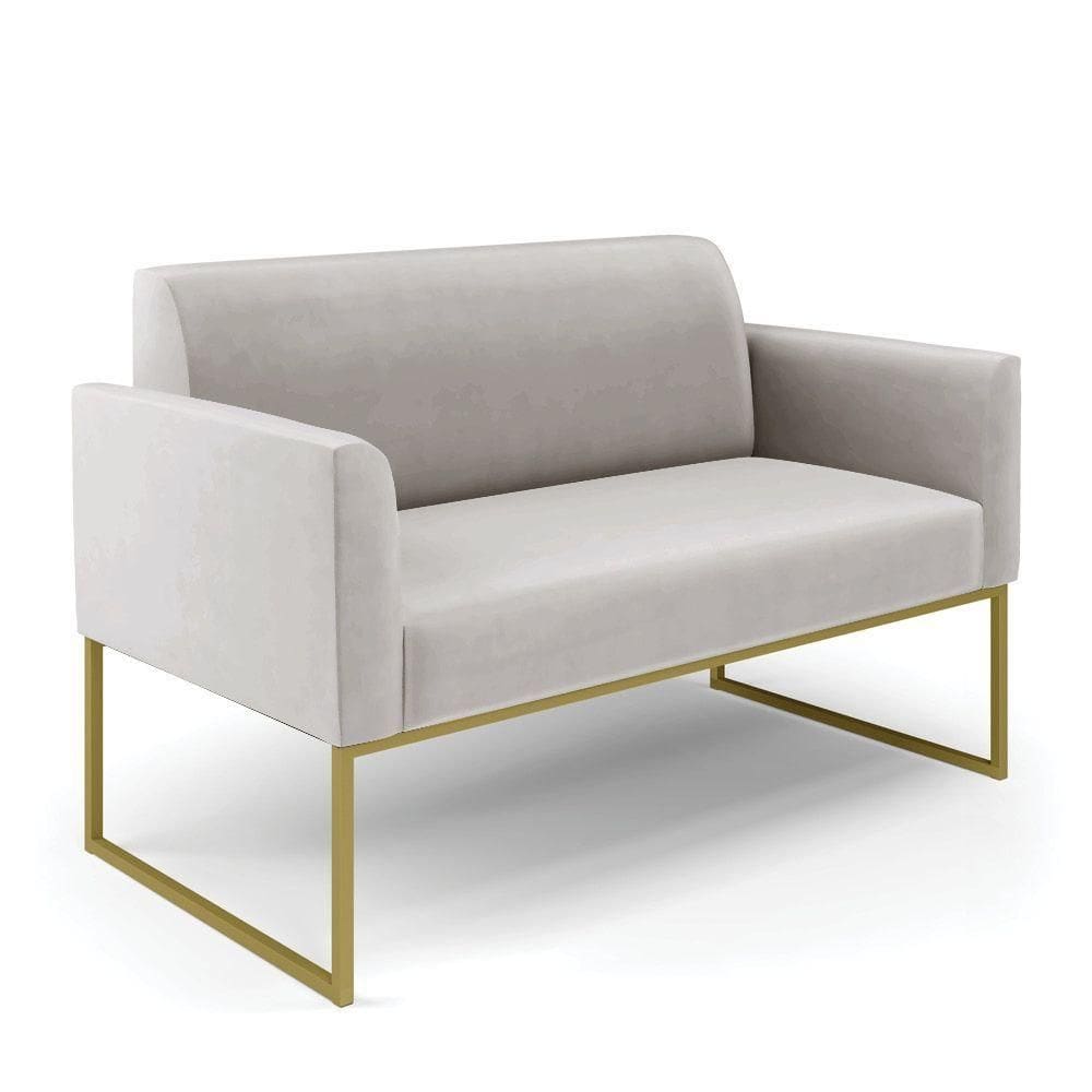 Sofá Namoradeira Base Industrial Dourado Marisa Veludo Cinza D03 - D`rossi