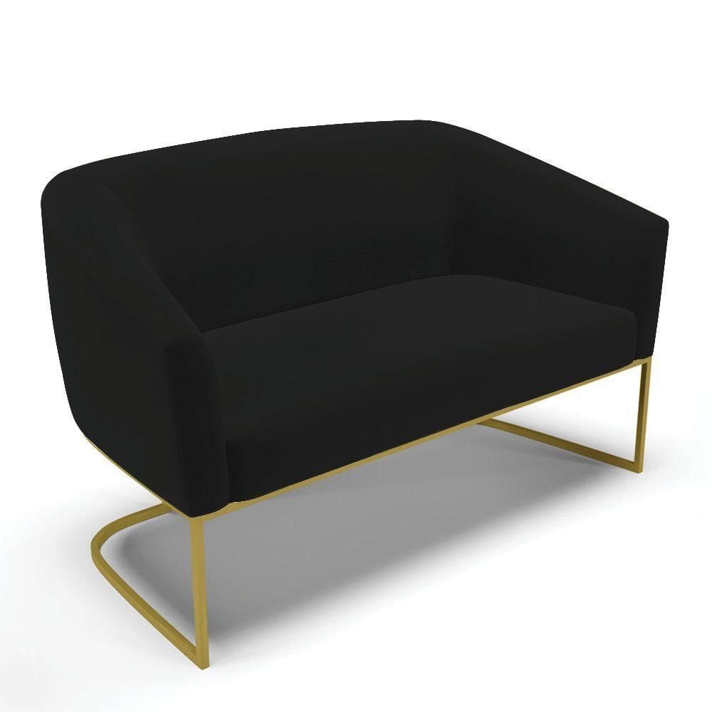 Sofá Namoradeira 2 Lugares Base Industrial Dourado Stella Linho Preto A79 D03 - D`rossi