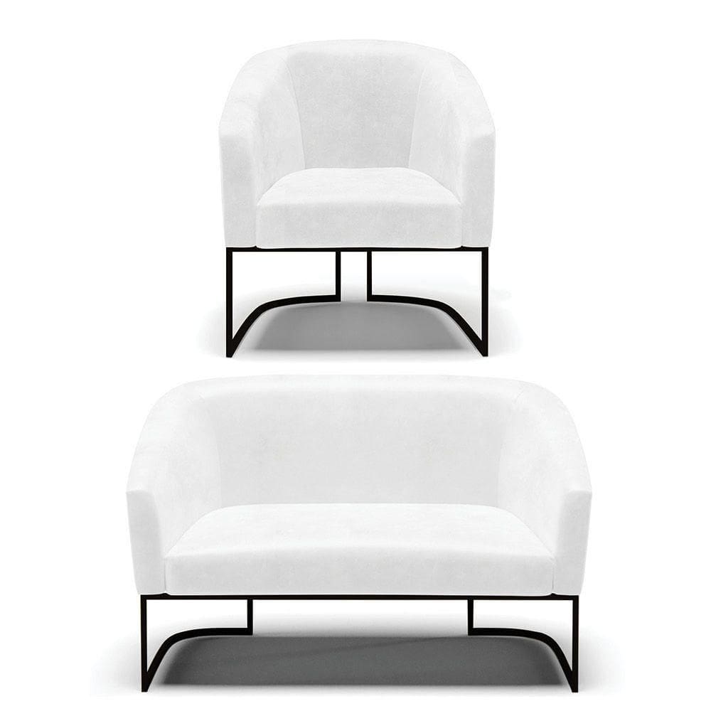 Sofá Namoradeira E Poltrona Base Industrial Preto Stella Corano Branco D03 - D`rossi