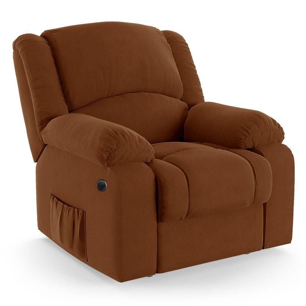 Poltrona Do Papai Reclinável Melim Power Elétrica Massagem Veludo Fh1 - D`rossi Cor Terracota