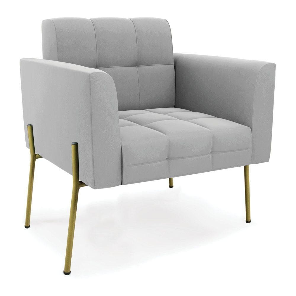 Poltrona Pé De Ferro Dourado Para Sala Elisa Suede D03 - D`rossi Cor Cinza