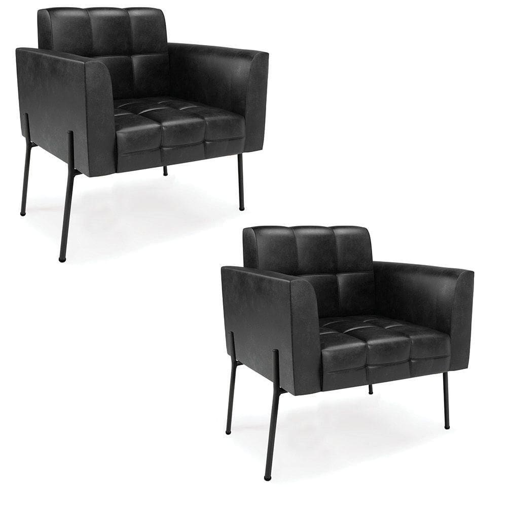 Poltrona Pé De Ferro Preto Para Sala Kit 2 Elisa Corano Preto D03 - D`rossi