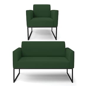 Sofá Namoradeira Com Poltrona Base Industrial Preto Marisa Veludo Verde D03 - D`rossi