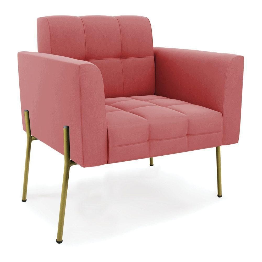 Poltrona Pé De Ferro Dourado Para Sala Elisa Suede Rosê D03 - D`rossi