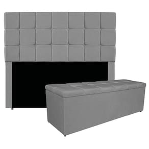 Kit Cabeceira E Calçadeira Manchester 160 Cm Queen Size Suede Cor Cinza