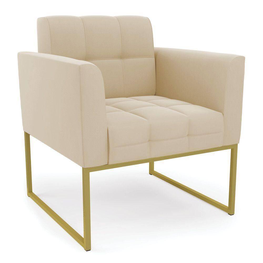 Poltrona Elisa Suede Base Metálica Industrial Dourado - D`rossi Cor Bege