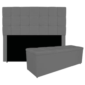 Kit Cabeceira E Calçadeira Manchester 160 Cm Queen Size Linho Cor Cinza Escuro