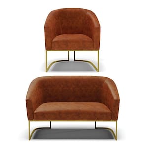 Sofá Namoradeira E Poltrona Base Industrial Dourado Stella Corano Nozes D03 - D`rossi