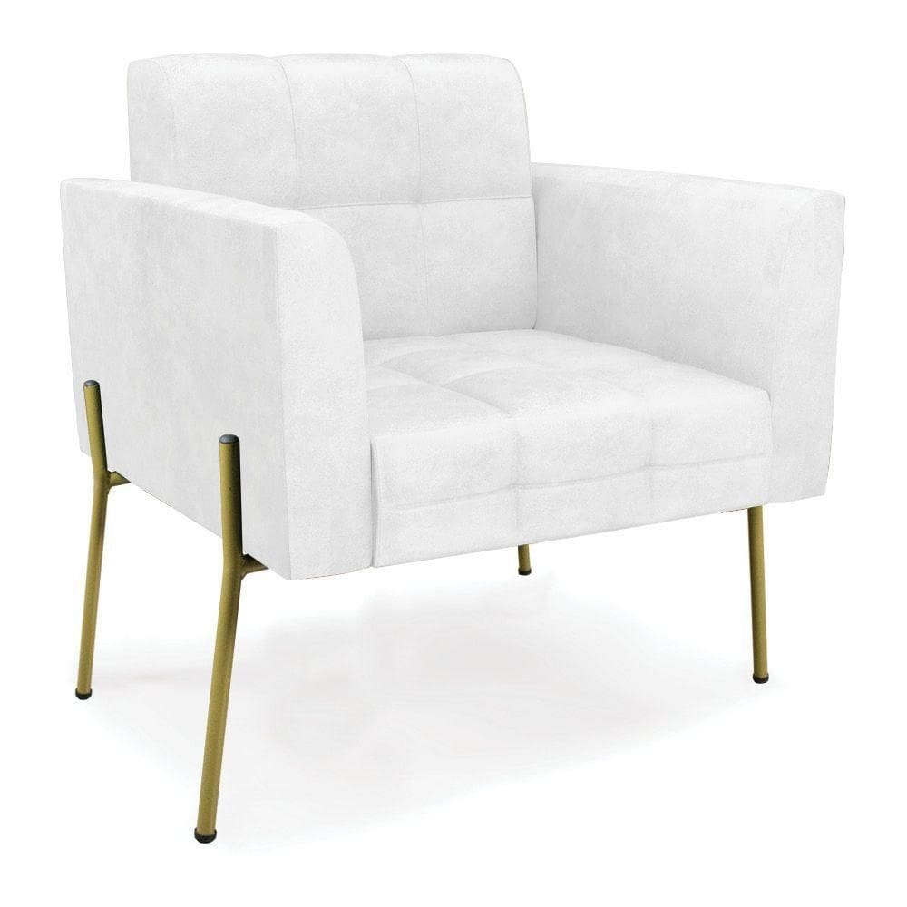 Poltrona Pé De Ferro Dourado Para Sala Elisa Corano Branco D03 - D`rossi