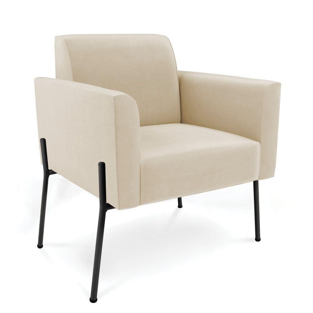 Poltrona Pé De Ferro Preto Para Sala Elisa Suede - D`rossi Cor Bege