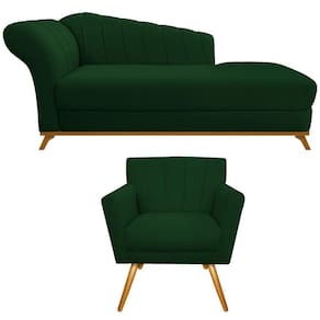 Kit Diva Recamier Vanessa 140cm Lado Direito E 01 Poltrona Laura Suede Verde
