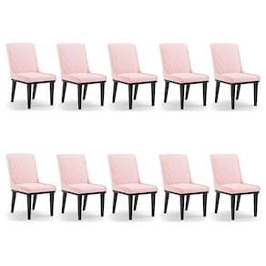 Cadeira Sala De Jantar Base Madeira Preto Kit 10 Sofia Suede D03 - D`rossi Cor Rosa Bebê