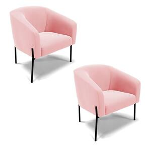 Poltrona Pé De Ferro Preto Kit 2 Stella Suede Rosa Bebê D03 - D`rossi